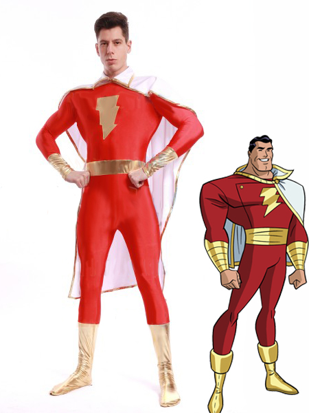 Justice League Captain Marvel Shazam Cosplay Costume With Cape